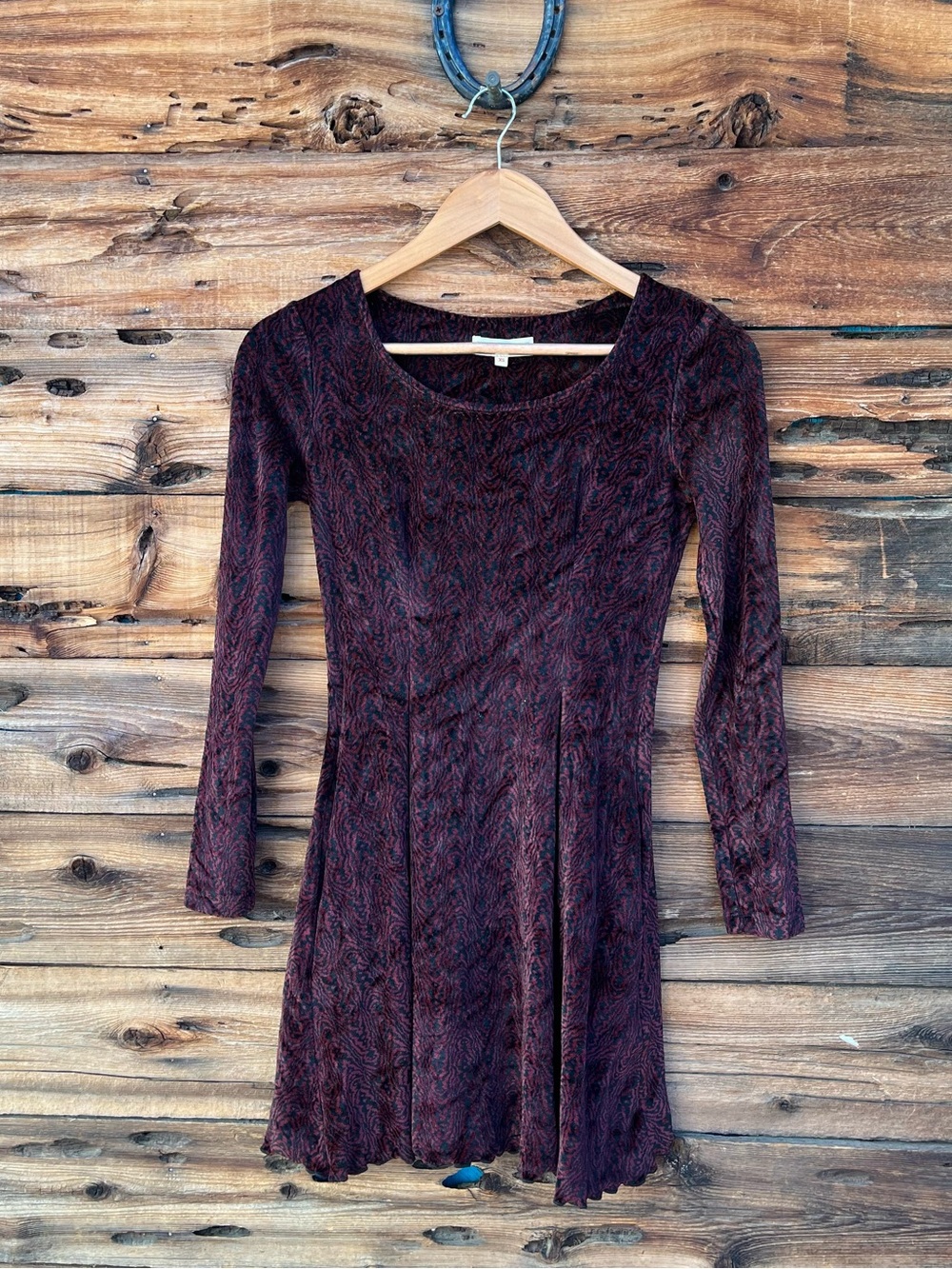 OPENING CEREMONY | Long-Sleeve Scoop Neck Dress in Burgundy/Plum XS